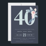 CONVITE MARINHO SUAVE BLUH BLUE FLORAL 40º ANIVERSÁRIO DE<br><div class="desc">Se você precisar de qualquer outra personalização ou qualquer outro item correspondente,  entre em contato comigo em yellowfebstudio@gmail.com</div>