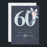CONVITE MARINHO SUAVE BLUH BLUE FLORAL 60º ANIVERSÁRIO DE<br><div class="desc">Se você precisar de qualquer outra personalização ou qualquer outro item correspondente,  entre em contato comigo em yellowfebstudio@gmail.com</div>