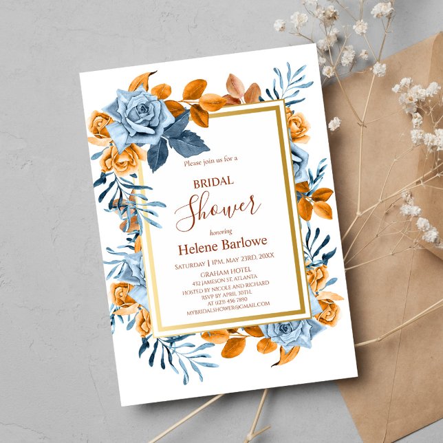 Convite Marinho Terracotta Floral Boho Elegante Chá de pan (Navy Terracotta Floral Boho Elegant Bridal Shower Invitation)