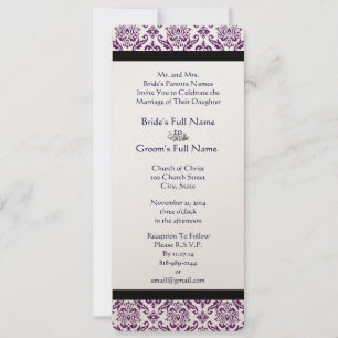 Convite Marinho Texto Roxo Damask Monograma Casamento