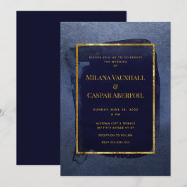 Convite Marinho torrado e noivado Dourado profundo