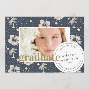 Convite Marinho Tropical Blue Luau Graduação de Foto