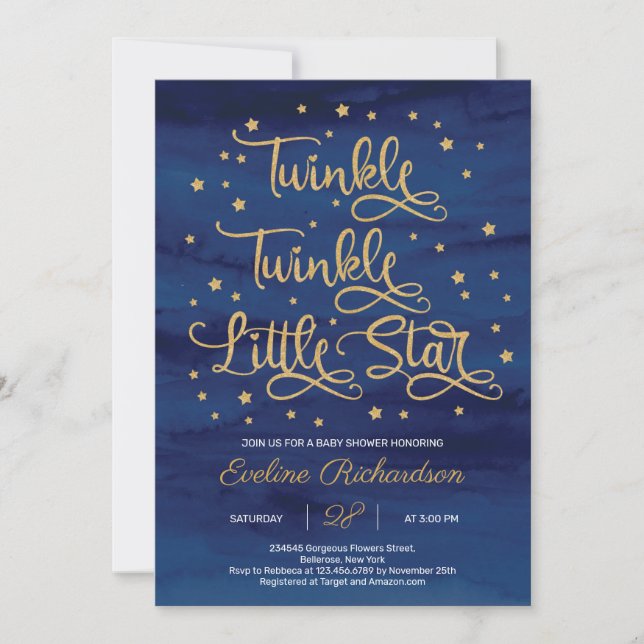 Convite Marinho Twinkle Twinkle Little Star Chá de fraldas (Frente)