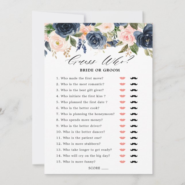 Convite Marinho Vermelho Azul, Chá de panela Floral Azul (Frente)