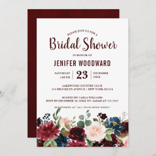 Convite Marinho Vermelho  Floral Chá de panela Boho