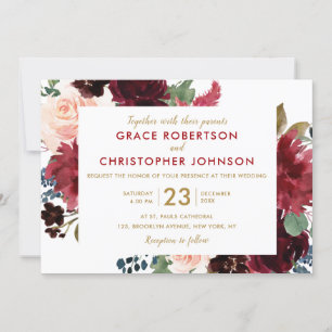 Convite Marinho Vermelho Floral Russo Borgonha