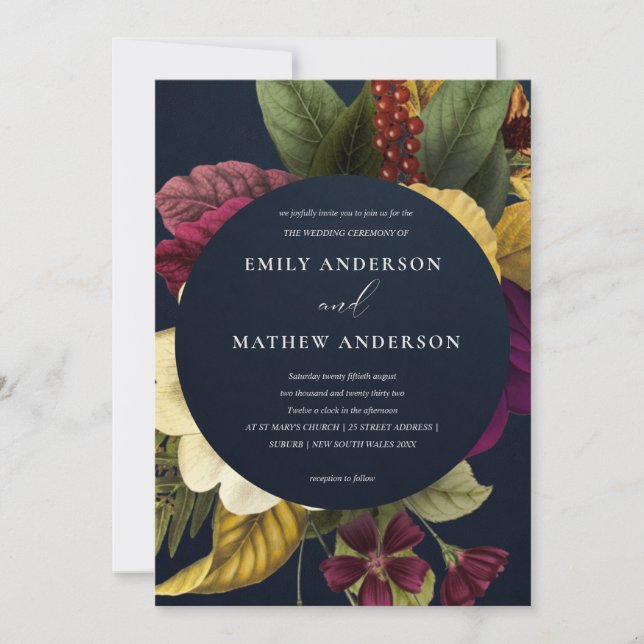 CONVITE MARINHO VINTAGE RETRO BURGUNDY AMARELO CASAMENTO F (Frente)