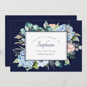 Convite Marinho Watercolor Azul Floral Hydrangea Bridesmai
