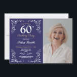 Convite Marinho White Birthday Womens Classy 60th Foto<br><div class="desc">O marinho White Elegant Birthday Womens Classy 60º convite SIMPLESMENTE MUDA O TEXTO PARA SE ADAPTAR À SUA FESTA. Impressão traseiro incluído.</div>
