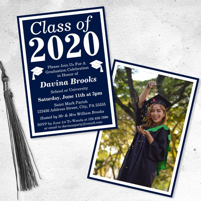 Convite Marinho White Class of 2024 Graduation Photo (Criador carregado)
