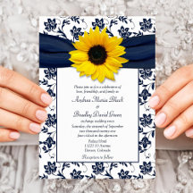 Marinho White Damask Sunflower Invitation