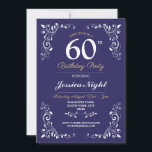 Convite Marinho White Elegant Birthday Womens Classy 60th<br><div class="desc">O marinho White Elegant Birthday Womens Classy 60º convite SIMPLESMENTE MUDA O TEXTO PARA SE ADAPTAR À SUA FESTA. Impressão traseiro incluído.</div>