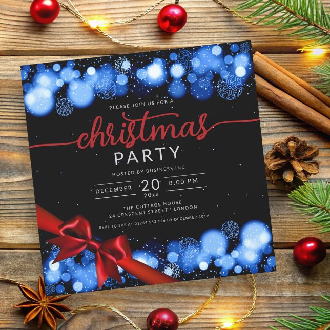 Convite Marinho Winter Wonderland Company Xmas Red Ribbon (Navy Winter Wonderland Company Xmas Red Ribbon Invitation)