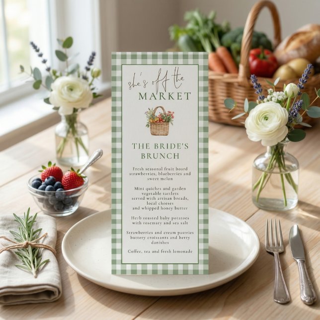 Convite Market Brunch Gingham Bridal Shower Menu Card (Criador carregado)