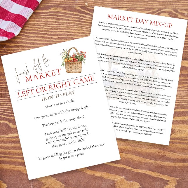 Convite Market Left Or Right Bridal Shower Game card (View of both sides)