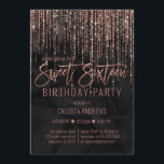 Convite Mármaco de pérolas Dourada de Rosa preto doce 16<br><div class="desc">Este convite de aniversário glamouroso e luxuoso dos Dezesseis é o design perfeito para o evento especial de sua jovem adolescente. Apresenta uma cortina de borda brilhante rosa dourada cintilante com tipografia falsa com brilho sobre um fundo elegante de mármore negro de pérolas. É um elegante, chic, trendy, e moderno...</div>