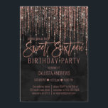 Convite Mármaco de pérolas Dourada de Rosa preto doce 16<br><div class="desc">Este convite de aniversário glamouroso e luxuoso dos Dezesseis é o design perfeito para o evento especial de sua jovem adolescente. Apresenta uma cortina de borda brilhante rosa dourada cintilante com tipografia falsa com brilho sobre um fundo elegante de mármore negro de pérolas. É um elegante, chic, trendy, e moderno...</div>