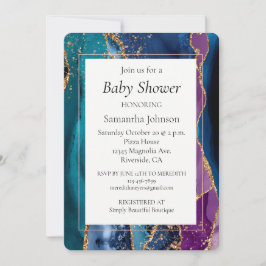 Convite Mármaco Dourado azul-roxo-turquesa