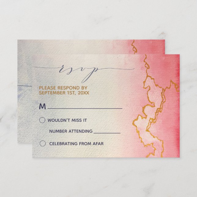 Convite Mármaco Dourado de Forma Aquática | RSVP (Frente/Verso)