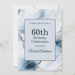 Convite Mármore Azul Claro Aniversário de 60 anos