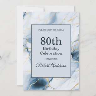 Convite Mármore Azul Claro Aniversário de 80 anos