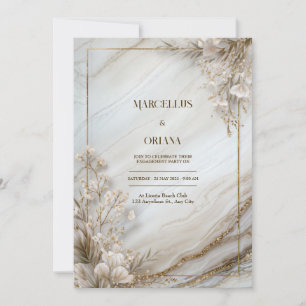 Convite Mármore Branco Dourado Casamento Botânico