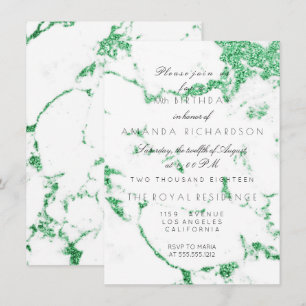 Convite Mármore Branco Grama Esmeralda Verde Brilho Aniver