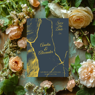 Convite Mármore Cinza e Dourado Elegante Save the Date Mod