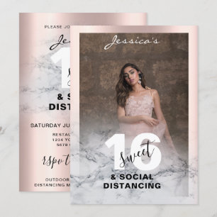 Convite Mármore cor-de-Rosa ouro, doce 16 Foto de anivers