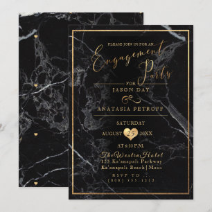 Convite Mármore de Festa de noivado PixDezines/Faux Dourad