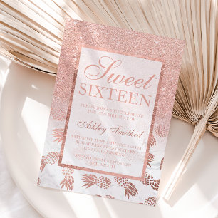 Convite Mármore do abacaxi rosa dourado Faux Sweet 16