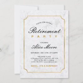 Convite Mármore e Ouro Elegantes | Festa de Aposentadoria