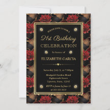 Mármore Floral Vermelho Preto e Dourado Aniversári