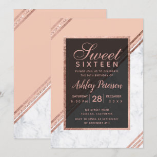 Convite mármore geométrico rosa dourado da faixa geométric