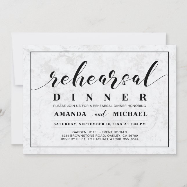 Convite Mármore | Jantar de Ensaios de Casamento Simples e (Frente)