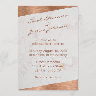 Convite Mármore Moderno Cobre Caligrafia Geométrico Casame