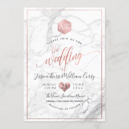 Convite Mármore PixDezines+Monograma+Faux RoseGold Honeyco