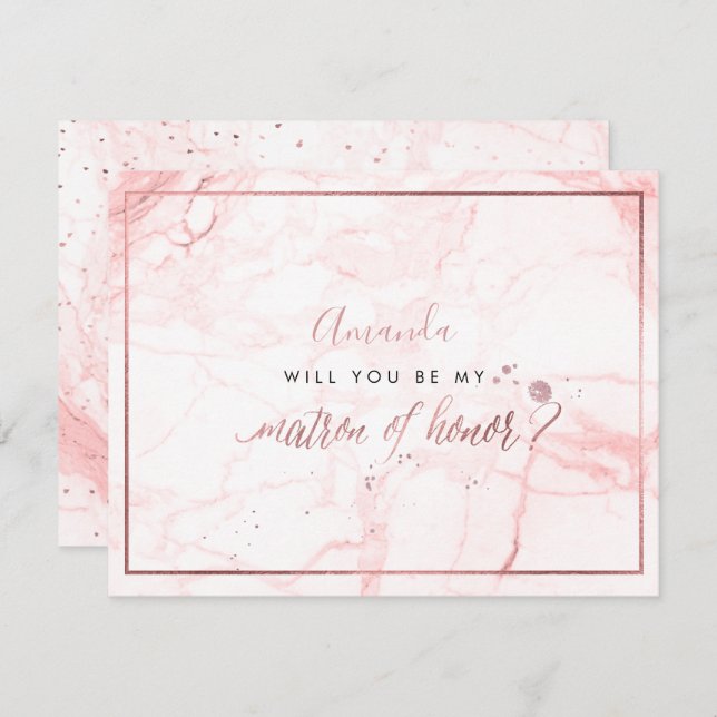 Convite Mármore PixDezines+Rosa Faux Dourado, Matrião (Frente/Verso)