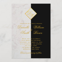 Mármore Preto Branco Monograma Ouro Casamento Eleg