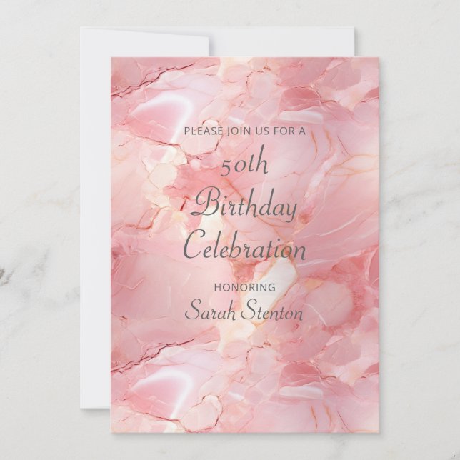 Convite Mármore Rosa Aniversário de 50 anos (Frente)