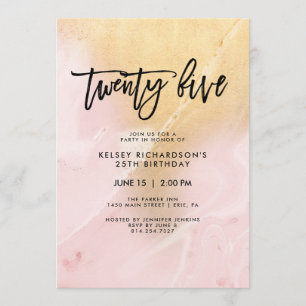 Convite Mármore Rosa e Dourado   Festa de aniversário 25