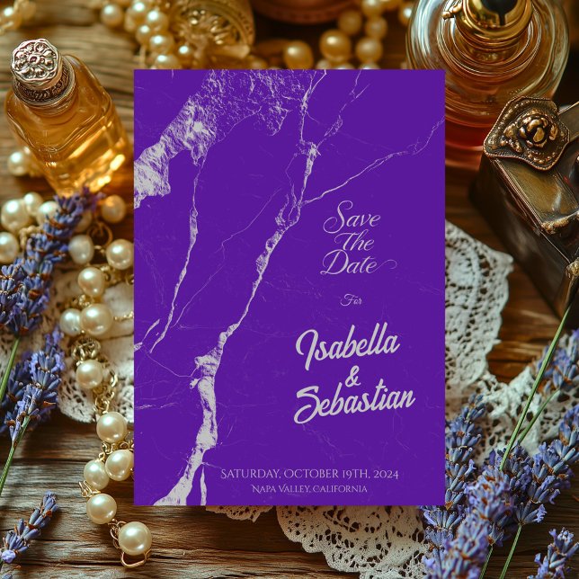 Convite Mármore Roxo Elegante Salve a Data de Fervura (Criador carregado)