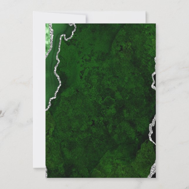 Convite Mármore Verde Floresta Glamouroso Brilho Prata Chi (Frente)