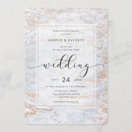 Convite Mármores Modernos em Azul Posto com Casamento de C