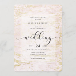 Convite Mármores Modernos em Blush com Casamento de Folha 
