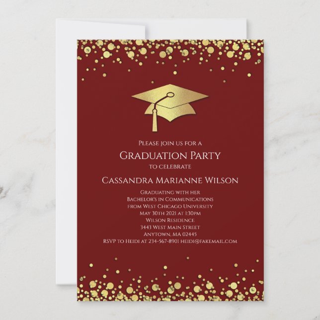 Convite Maroon and Gold Graduation (Frente)