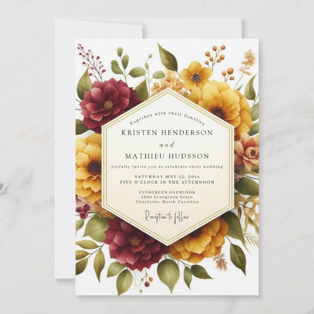 Convite Maroon Bloom Harvest Wedding (Frente)
