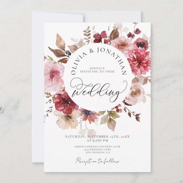 Convite Maroon Blush Cai Tudo em 1 Orçamento Código QR Cas (Frente)