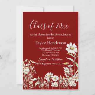 Convite Maroon & Daisy Photo Greenery Graduation