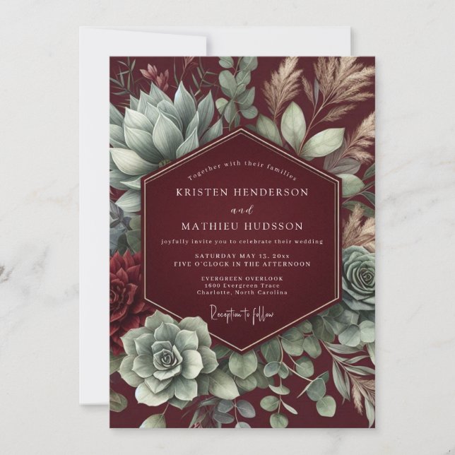 Convite Maroon Desert Bloom Wedding (Frente)